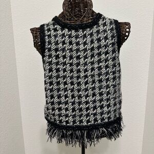 Zara Houndstooth Fringe Knit Vest – Size M